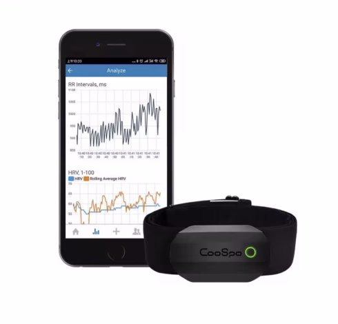 COOSPO H808S chest strap heart rate monitor with smartphone HRV analysis app