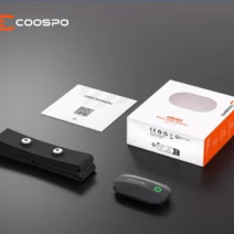 COOSPO H808S heart rate monitor with chest strap, user manual, and retail packaging