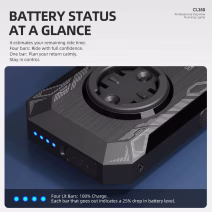 Cyclami CL350 daytime riding bike light showing LED battery status indicator with four charge level bars